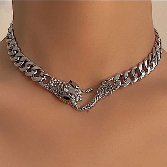 Silver Snake Hook Closure Zircon Choker - Picture 4 of 12